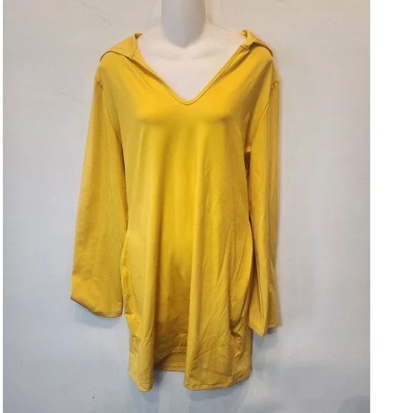 Women's Yellow V Neck Long Sleeve Hooded Mini Dress XXL - Picture 5 of 10